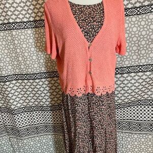 Jazz II Coral Textured dress with sweater